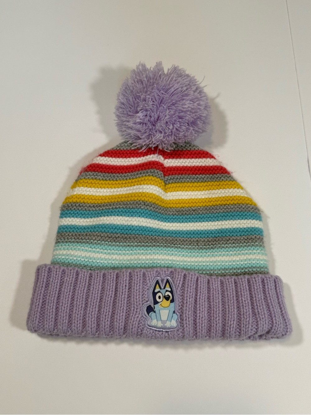 Bluey Knit Beanie Hat Purple Multicolor Striped size 2T-5T with Pom